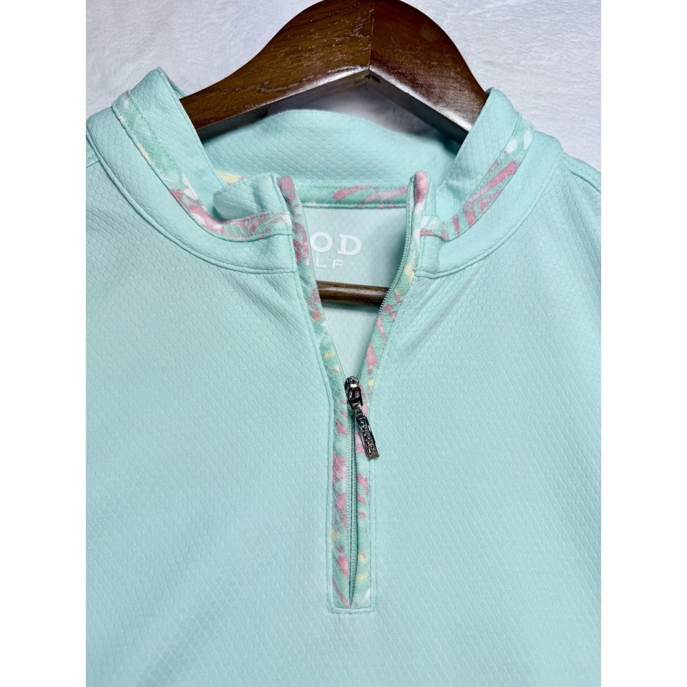 IZOD Golf Women's 1/4-Zip Top Mint Green with Tropical Palm Print Accent XXL